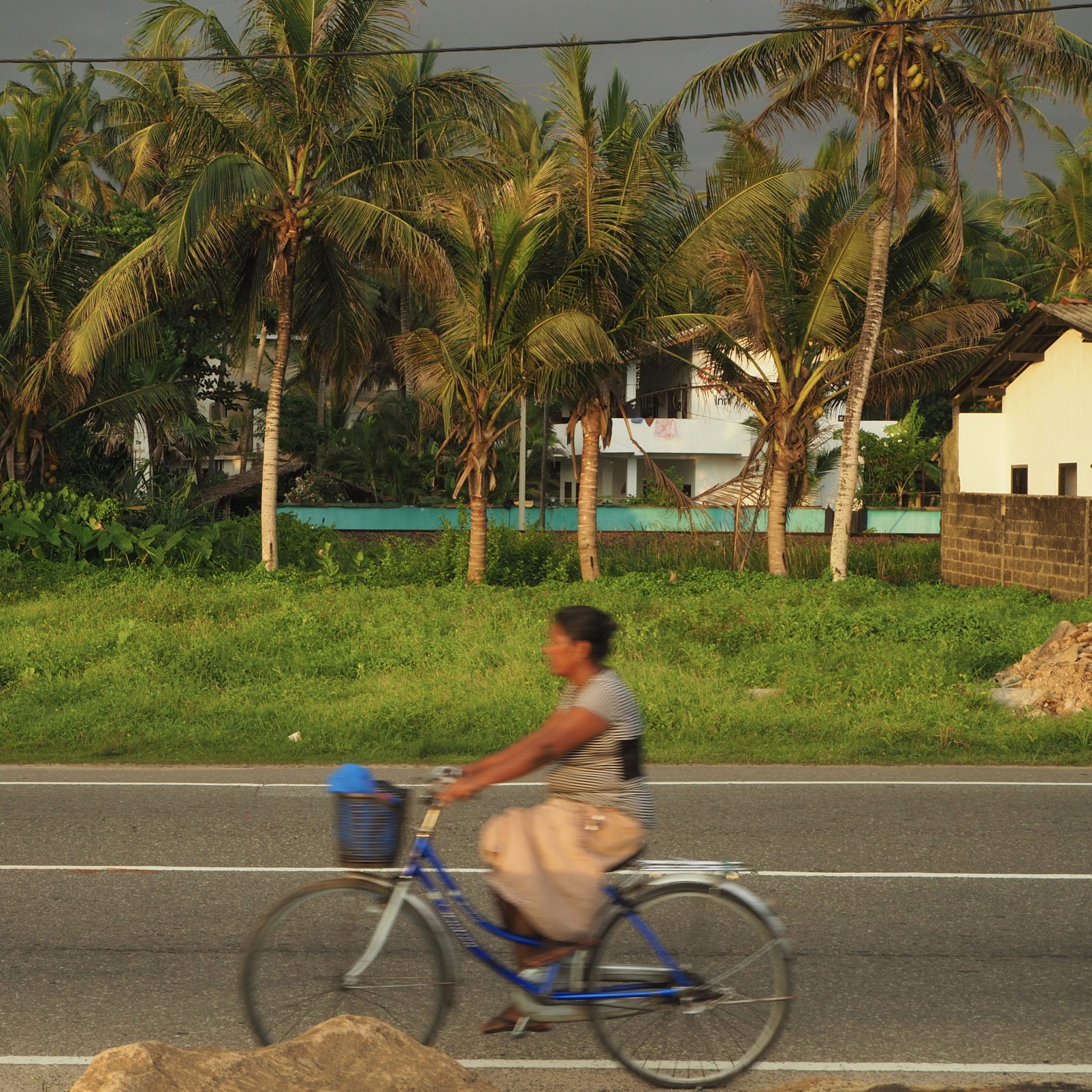 Woman riding a bike on the road